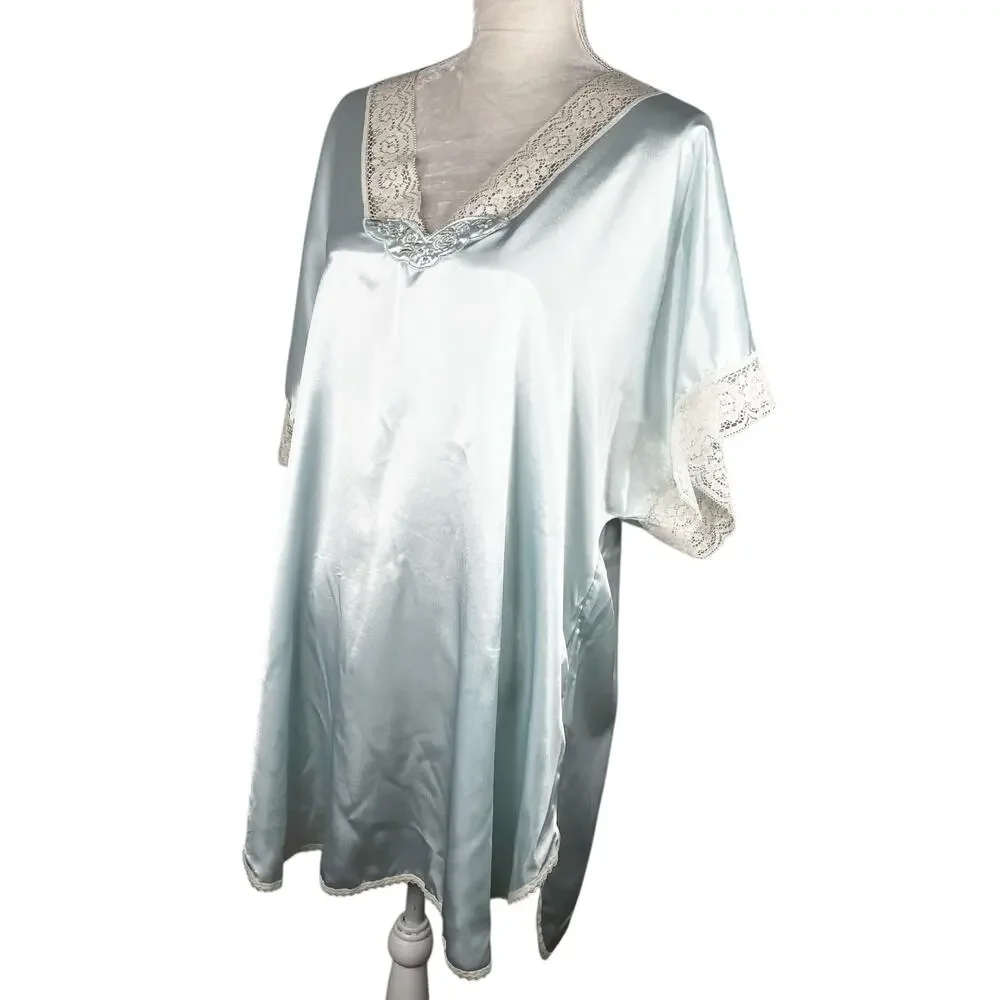 Vintage Val Mode Lingerie Nightgown Large Blue Lace V-Neck